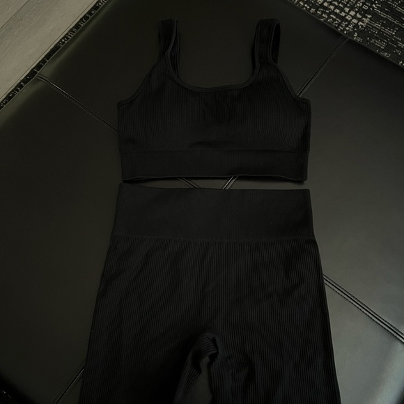SHEIN Other - Black Ribbed Tank Sports Bra and High-Waist shorts Set